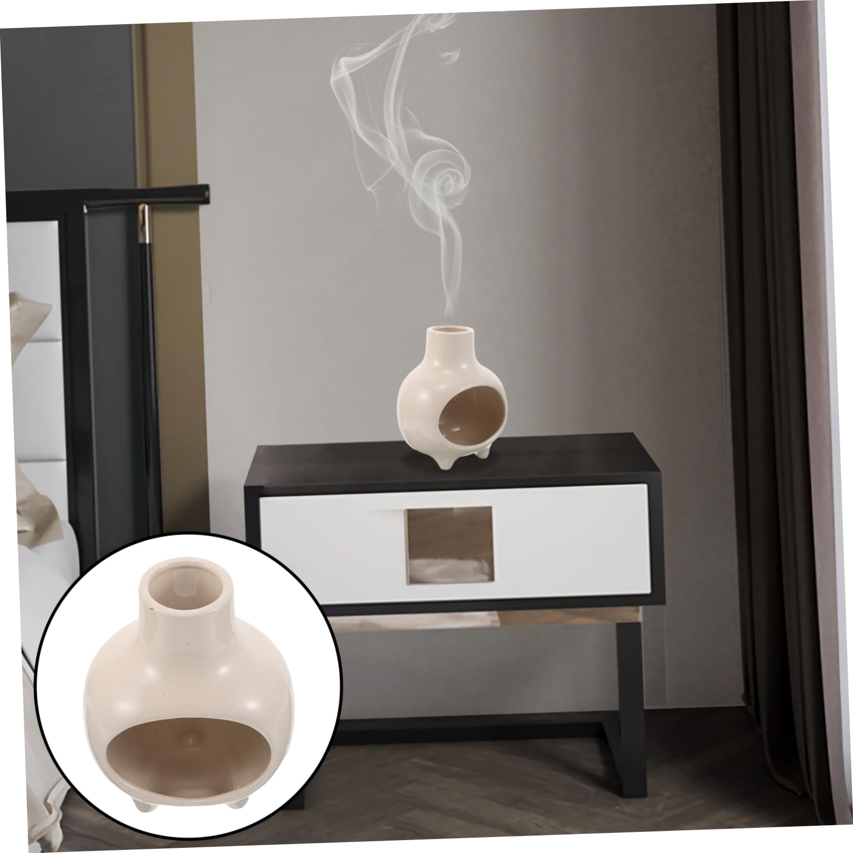 Keramik Räuchergefäß für Palo Santo im Minimalistischen Design | Weiß, für Salbeikegel und Stäbchen, für Yoga und Meditation, Tisch Dekor