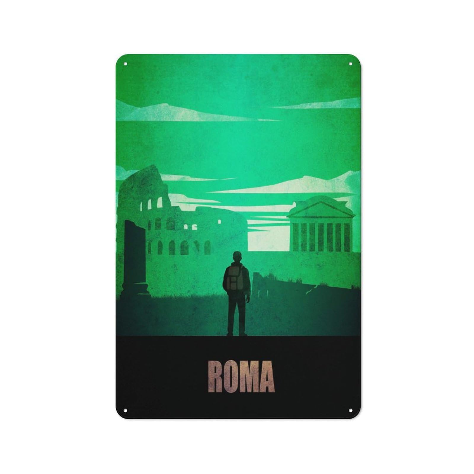 Junmoney Style-10 Rustic Tin Sign 30X20cm Featuring Roma Travel For Living Room Wall, For Room Styling Across Living Rooms And Feature Walls