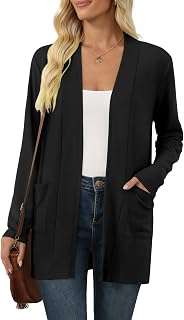 Kinnette Women's Lightweight Long Sleeve Open Front Cardigan with Pockets - Soft Stretchy Casual Layering