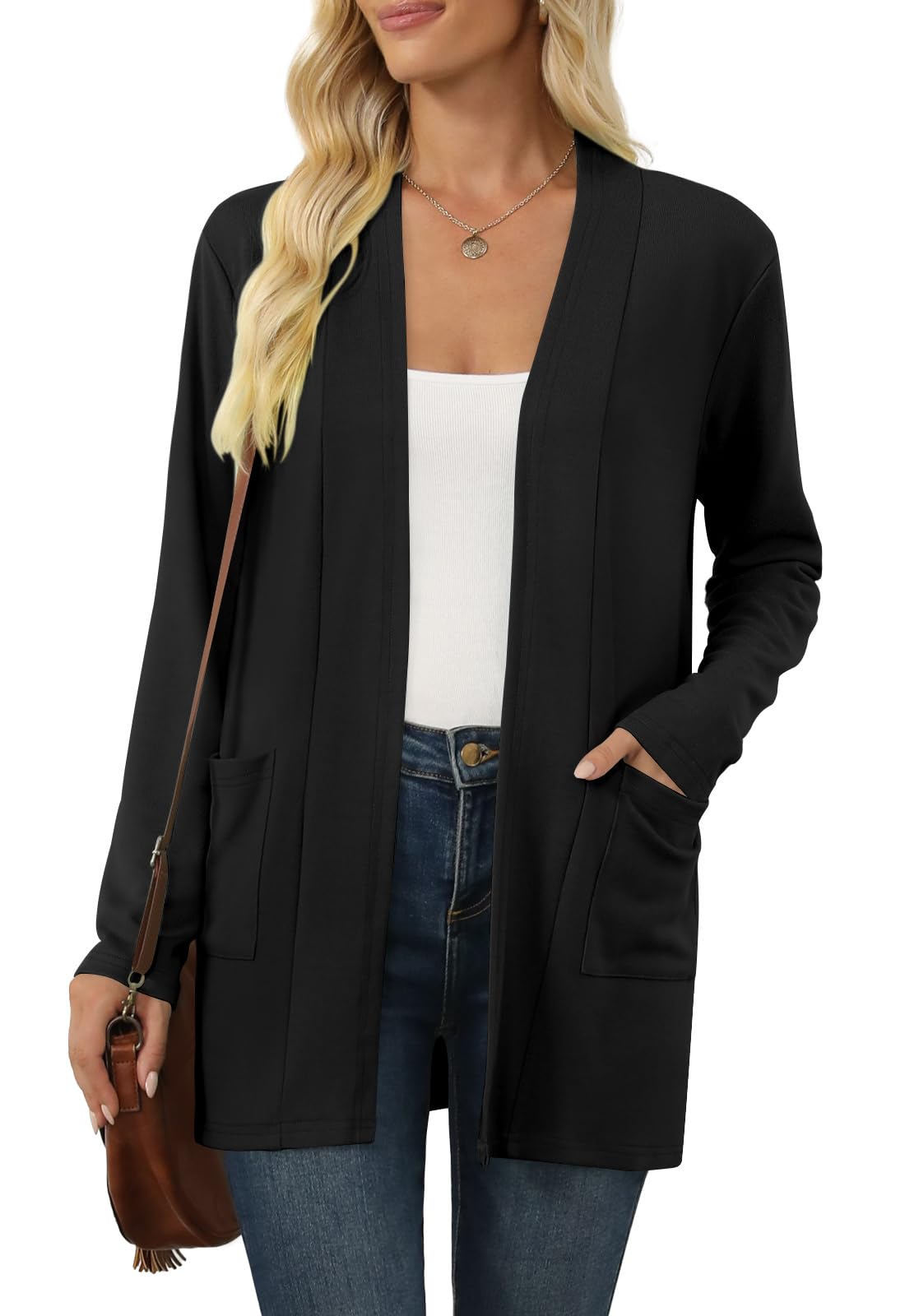 Womens Long Sleeve Cardigan Lightweight Casual Open Front Cardigans with Pockets