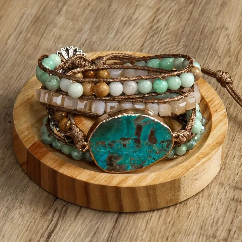Image of Boho Wrap Bracelet for Women, Handmade Natural Imperial Jasper Multi-Layer Stone Beaded Bracelet, Bohemian Healing Crystal Stone Jewelry Gifts