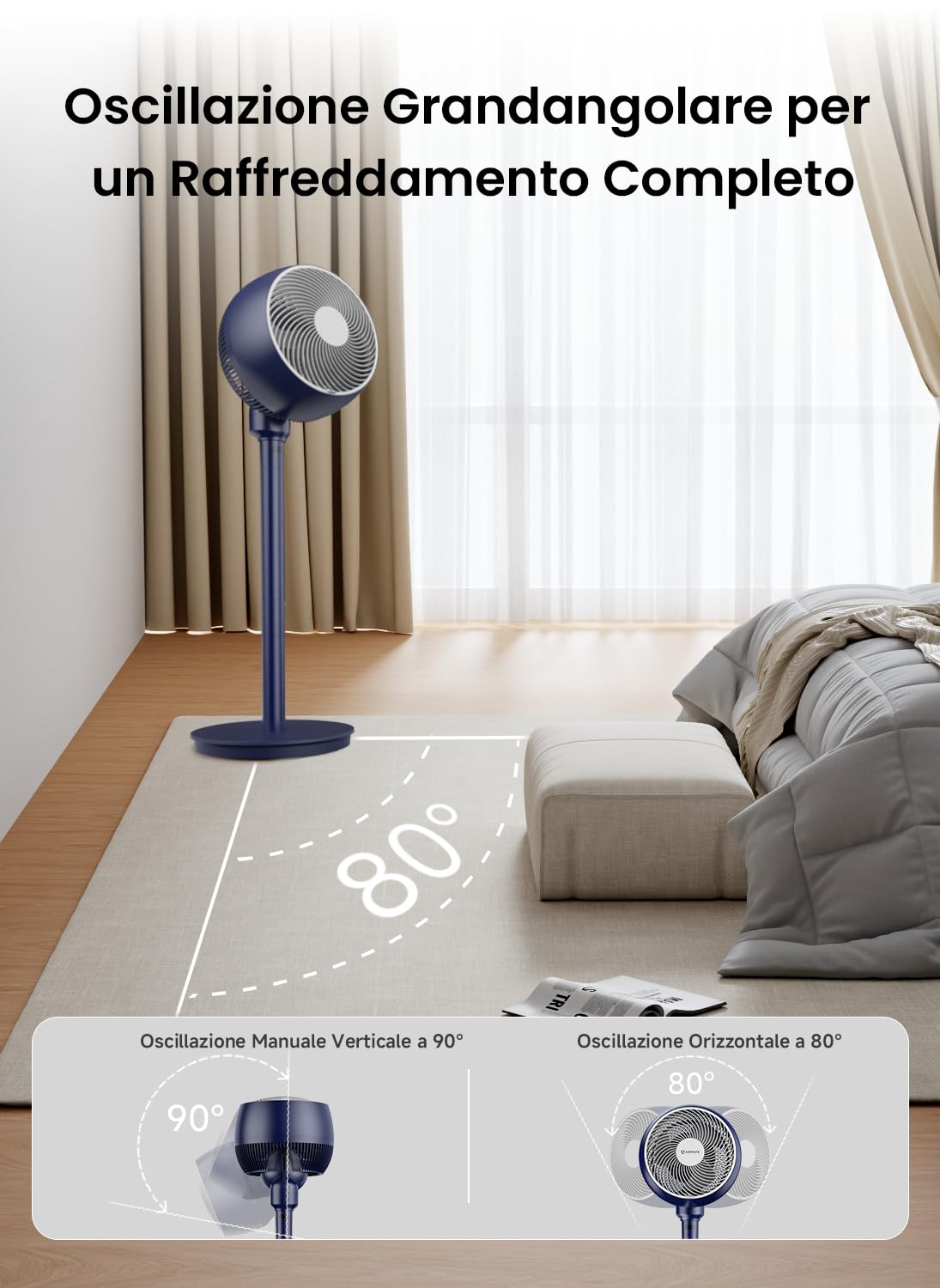 AIRMATE Ventilatore a Piantana 25dB, Ventilatore Silenzioso Notte 12 Velocità, 20W Risparmio Energetico Ventilatores, Ventilatori da Tavolo 3 in 1, Ventilatore Potente con Telecomando, Timer 12