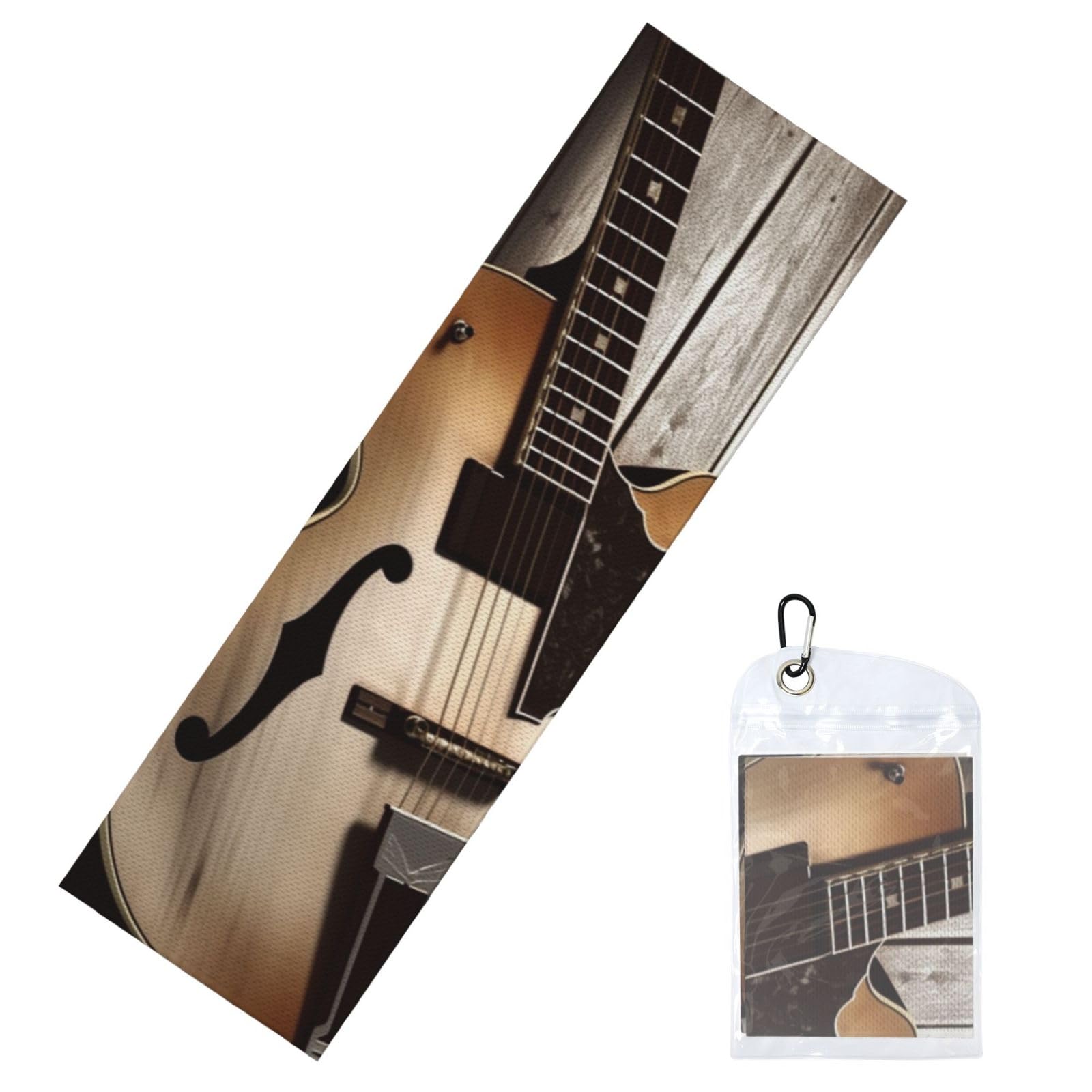 DWVTSLH Cooling Towel for Neck and Face, Guitar Pictures Ice Towel for Hot Weather, Soft Microfiber Chilly Towels with Waterproof Bag & Carabiner, Breathable Workout Towels 40"x12"