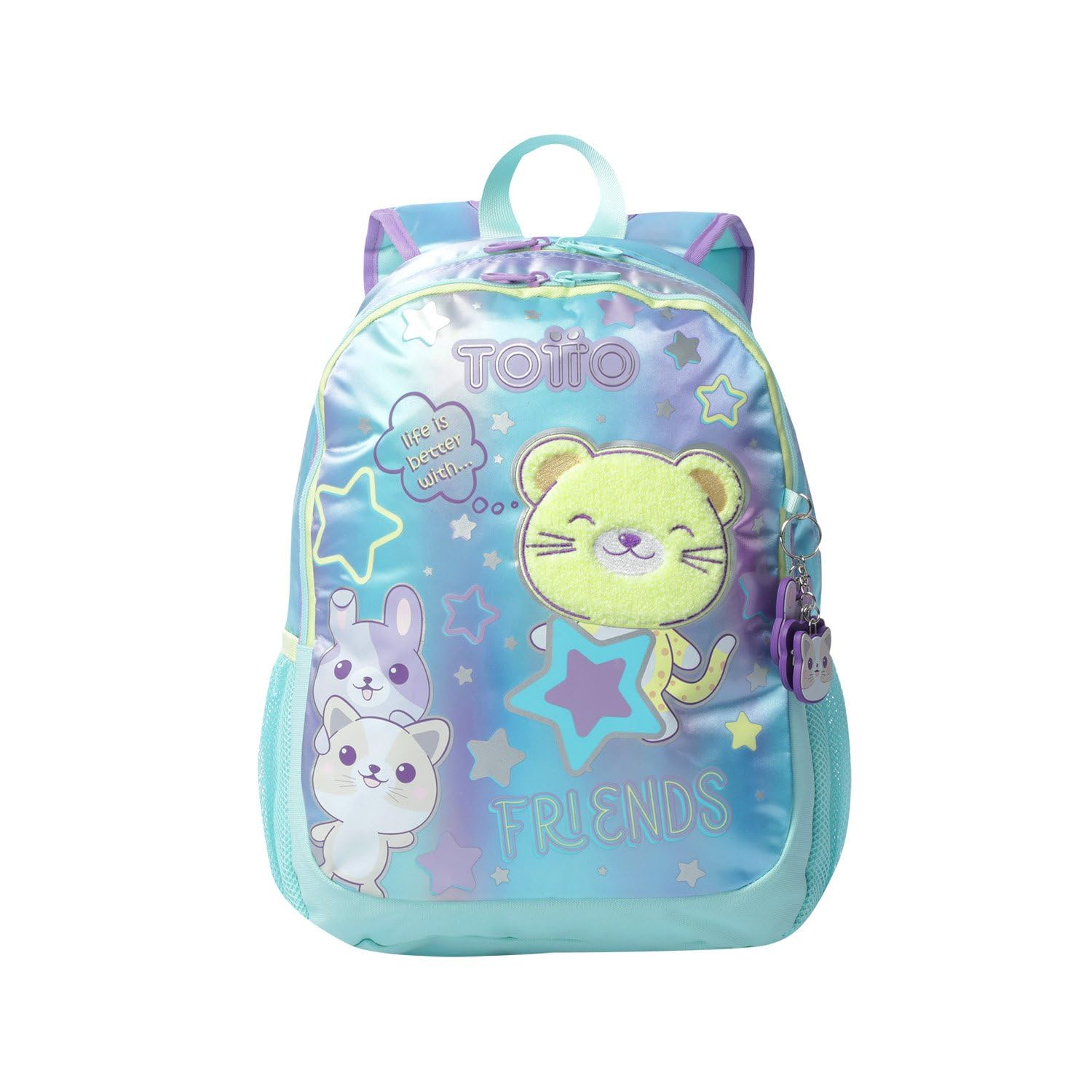 TOTTO - Mochila Infantil, Modelo Friends Ted M, Mochila Mediana, Capacidad 16 L, 2 Compartimentos, 2 Bolsillos Botella, Organizador Interno, Correas Acolchadas, Resistente y Duradera, Color Morado