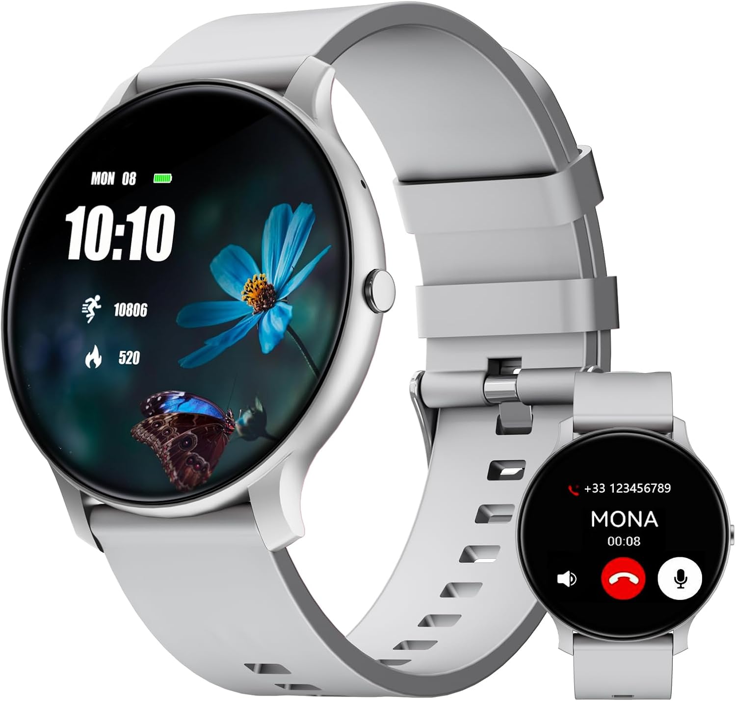 Smart Watch for Women Men, 1.46" 360x360 HD Touchscreen with 7Day Battery, 128 Sports Modes Fitness Tracker, Heart Rate/Sleep Monitor, IP68 Waterproof Smartwatch,Magnetic Charging (Pearl Silver)