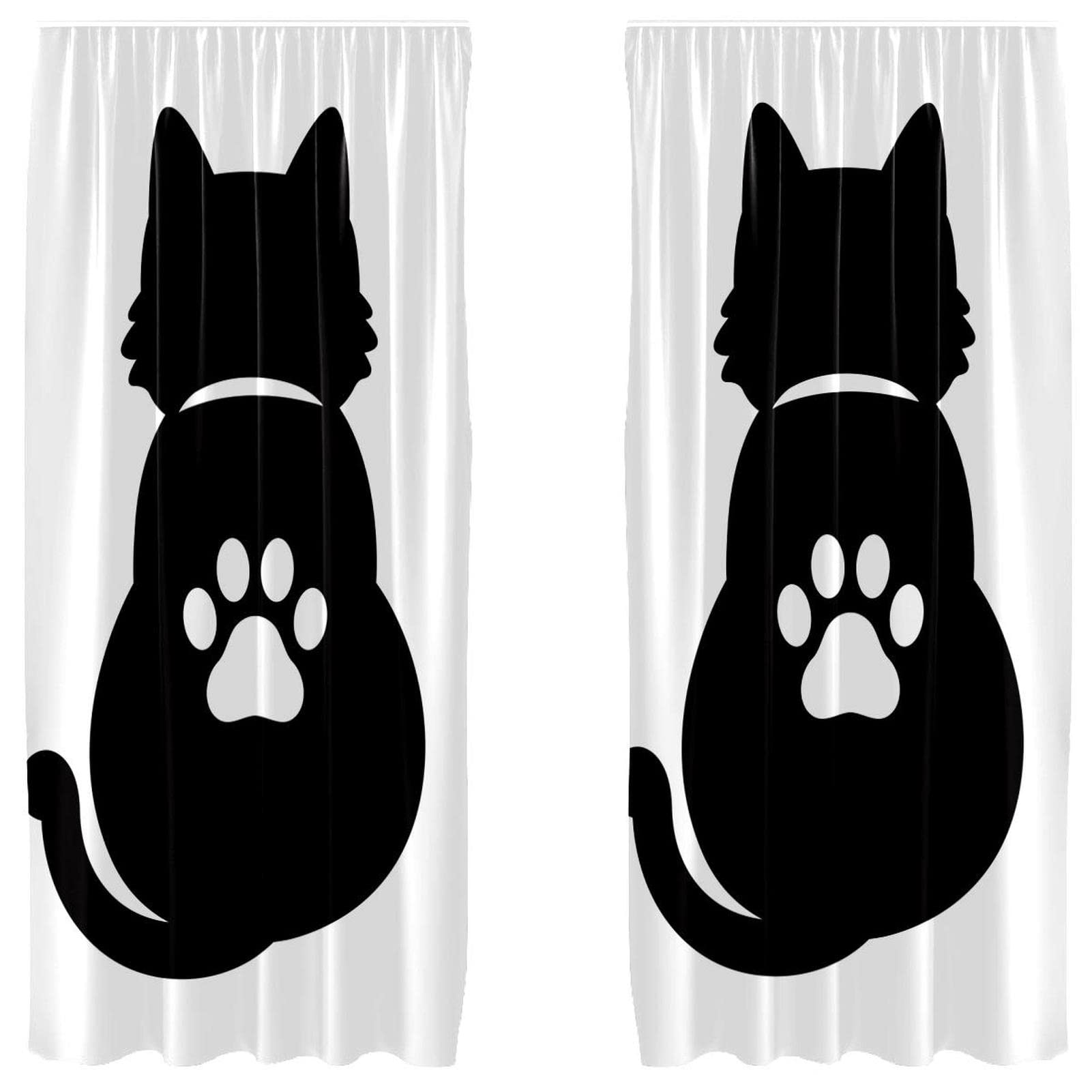 Cortinas de pata de gato blanco y sombra negra de 55x84 pulgadas para ventana de salón (2 piezas)
