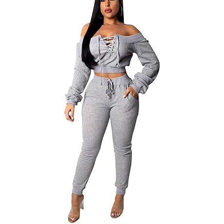 Sexy Lace-Up Off-Shoulder Tracksuit for Women