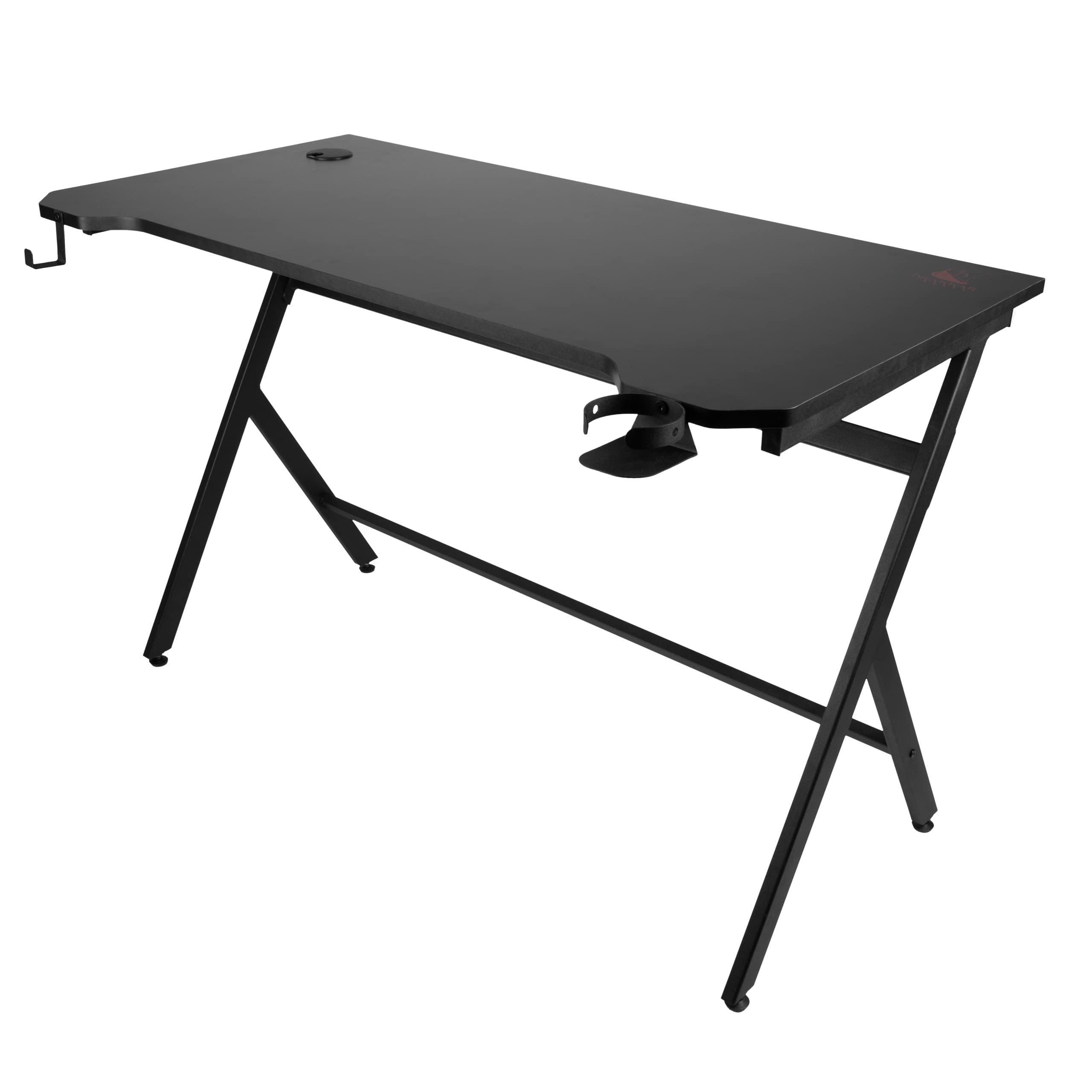 Konix Drakkar Escritorio Gaming Mani 121 x 69 x 76 cm en Forma de Y - Tablero de Mesa de Madera y Metal - Portavasos y Soporte para Auriculares incluidos - Negro