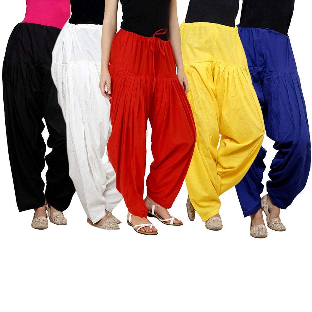 bellevie Cotton Stitched Patiala Salwar For Women And Girls_Combo 5_FreeSize (Black,White,Red,Yellow,Blue)-picture-43