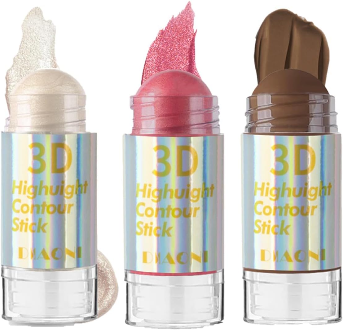 Contour Highlighter Blush Stick – 3 Stuks Make-up Set Met Crème Bronzer, Highlighter Stift, Rouge Potlood Voor Gezicht Contouring en Blush