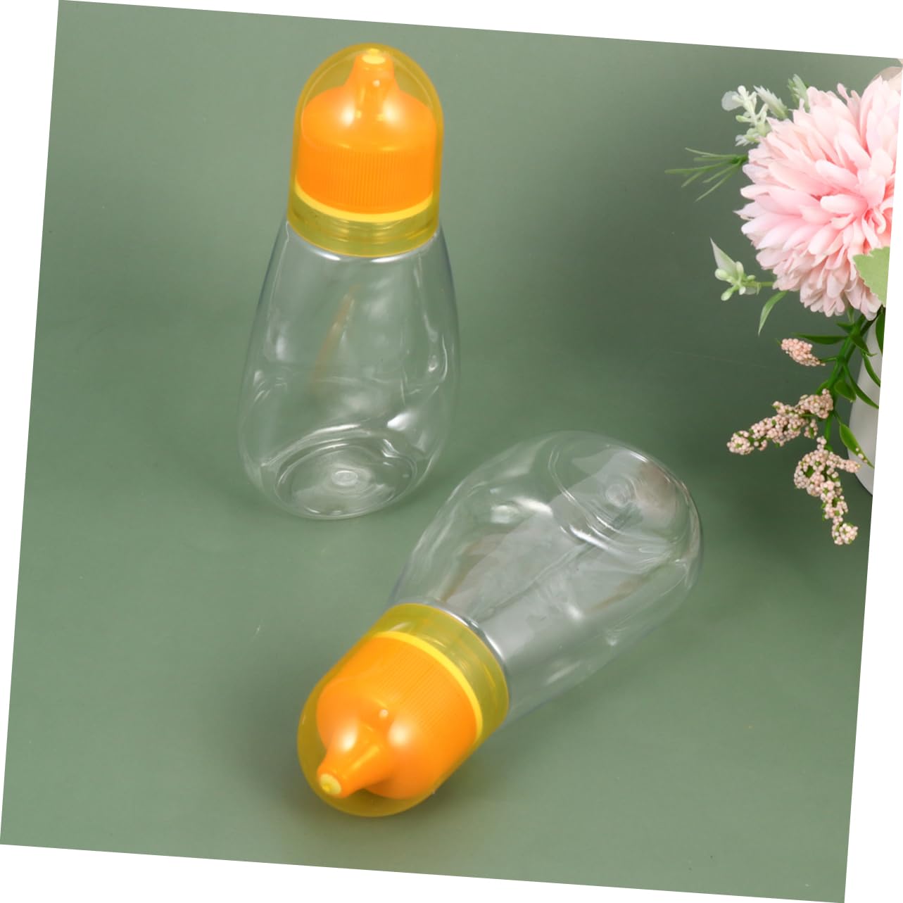 Mobestech 4PCS Transparent Plastic Honey Bottles with Lid Capacity Food Storage Container for Sauces Jam Oil for Home Travel Camping and Restaurant Use