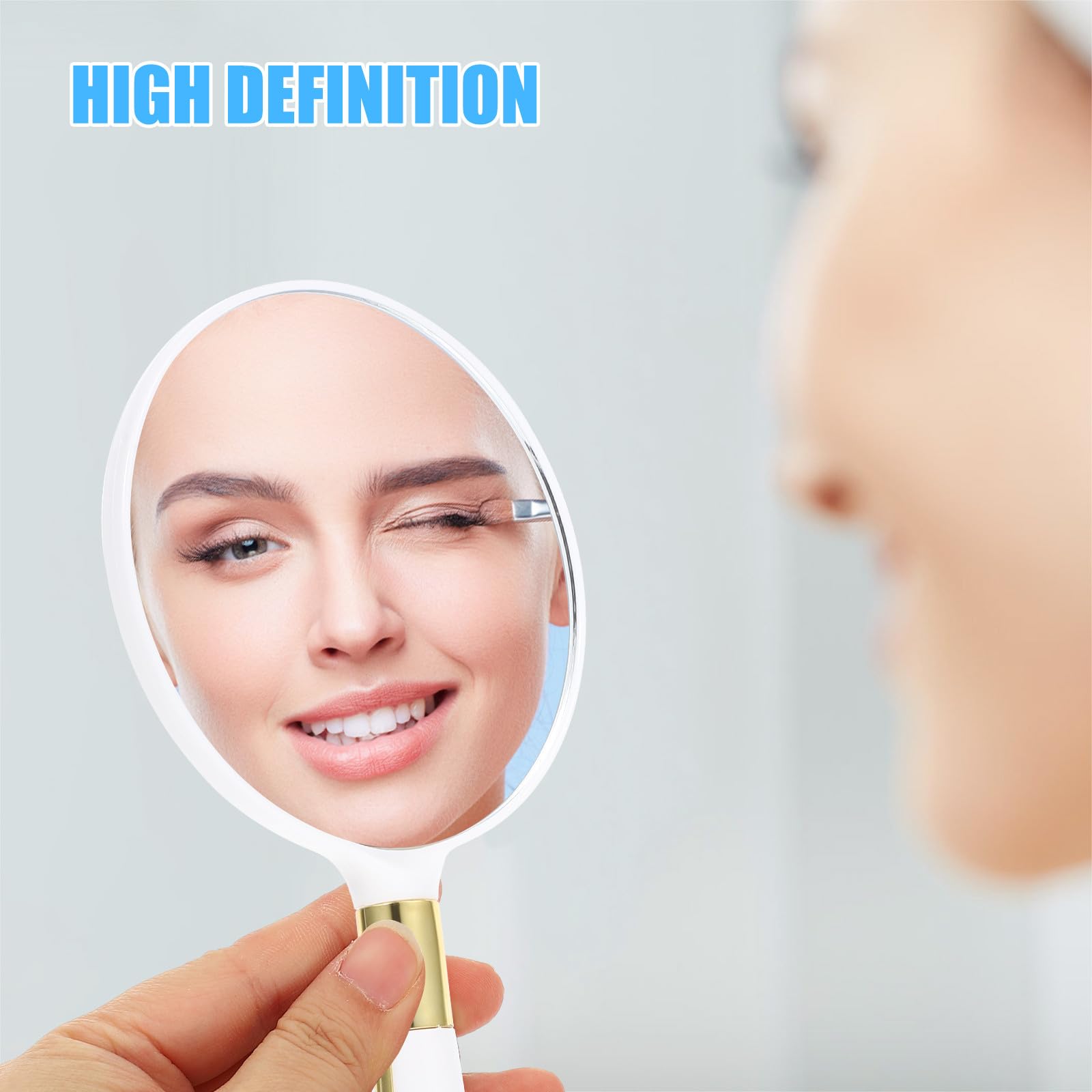 TEHAUX Handspiegel Europäischen Stil aus Tragbarer Abs im Glas Retro und Runder Kosmetikspiegel mit Aufhängeöffnung Design für Frauen und Mädchen