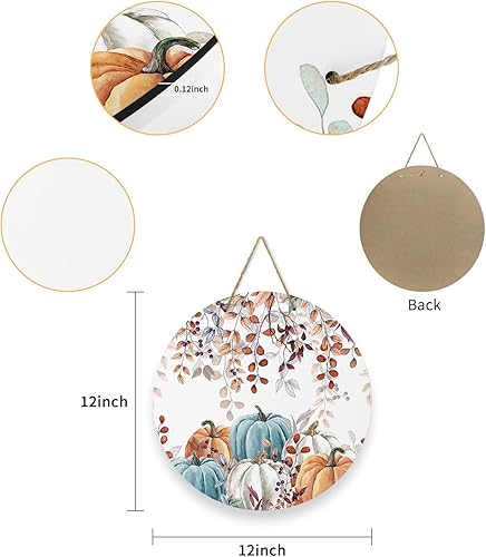 Miniatura 2 de Letrero de bienvenida para puerta delantera, porche, frontones de pared, otoño, naranja, blanco, azul, cosecha, hojas de calabaza, corona de 12