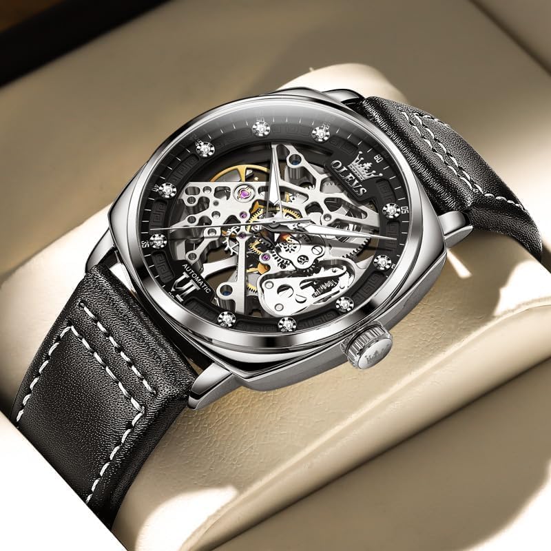 Image of OUPINKE Mens Watches Automatic Skeleton Mechanical Watches for Men Self Winding Luxury Fashion Leather Strap Steampunk Style Luminous Waterproof Men Wrist Watches