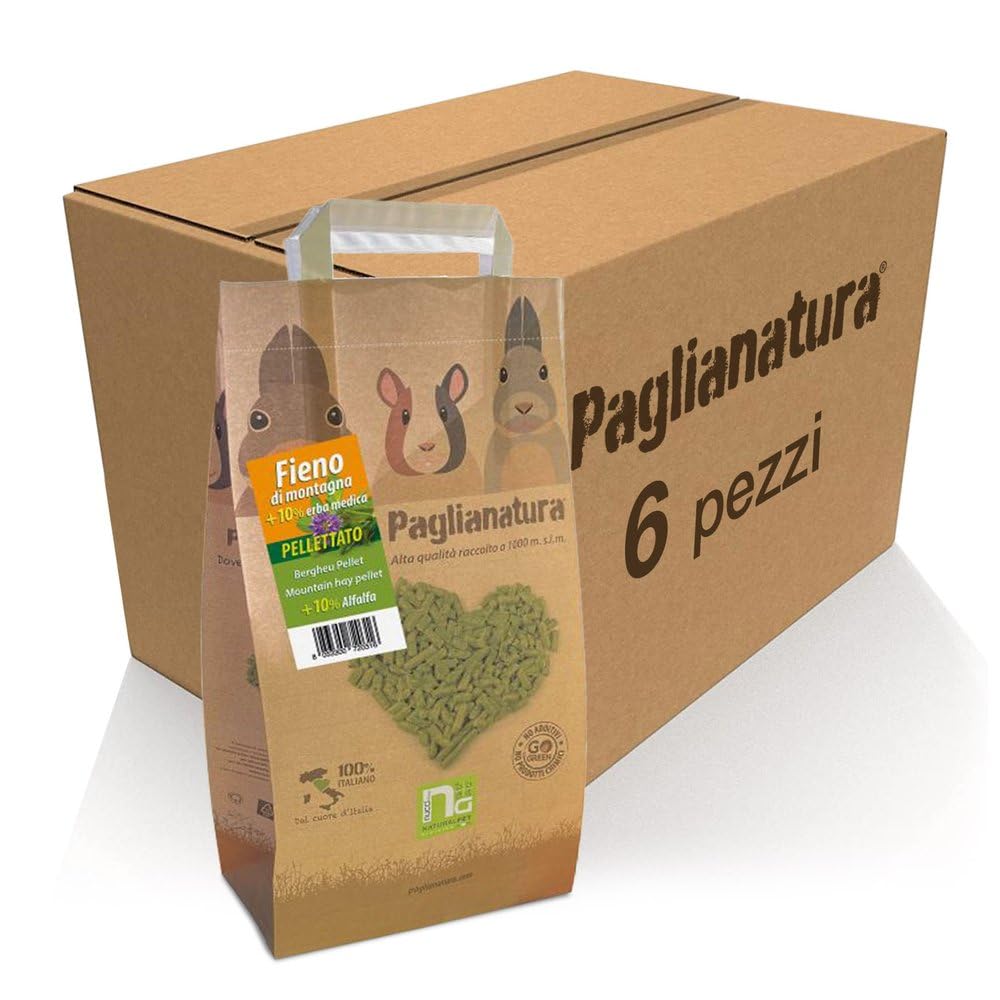 Kit de 6 Piezas: Bolitas de heno de 3 kg con un 10% de Alfalfa, pienso Natural y Rico en Fibra para Conejos y roedores, nutrición Adicional con Calcio y proteínas