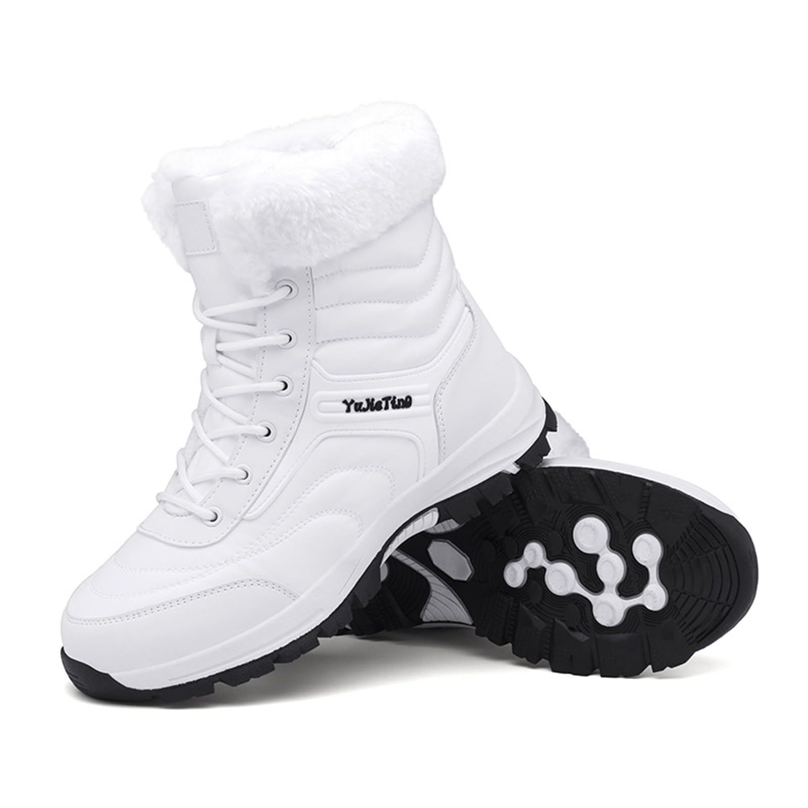 NVBUKE Men's Pu Waterproof Fur Lined Snow Boots Winter Warm Lace-Up Non-Slip Outdoor Warm Boots Suitable for Work Walking Hiking