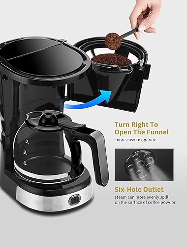 Miniatura 9 de Gevi Cafetera de 4 tazas con apagado automático, cafetera de goteo pequeña, cafetera compacta con filtro de cono, jarra de vidrio y placa caliente,