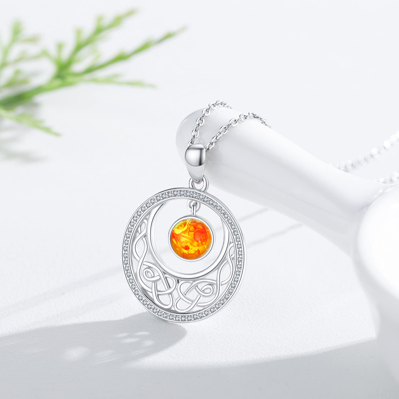 REDSUN Collar de luna y sol de plata de ley 925 Collar celta Luna y Sol Colgante con Cristal Moonstone Luna y Sol Joyería Regalo para Mujeres Niñas, 20mm x 20mm, Plata esterlina