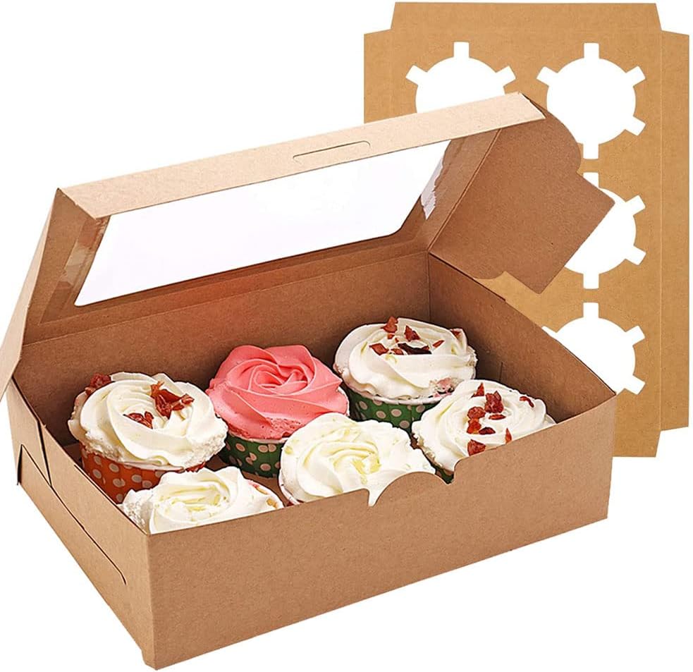 iDopick Bakery Cupcake Boxes 9.4x6.1x3 Inch with 6 Secure Holes, 10