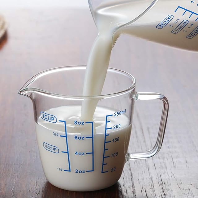 xmelug Water Cup250ml 500ml Heat-resisting Glass Measuring Cup Milk Scale Microwave Measure JugDurable Water Bottle for Tea, Cafe, Whiskey, and Milk White S