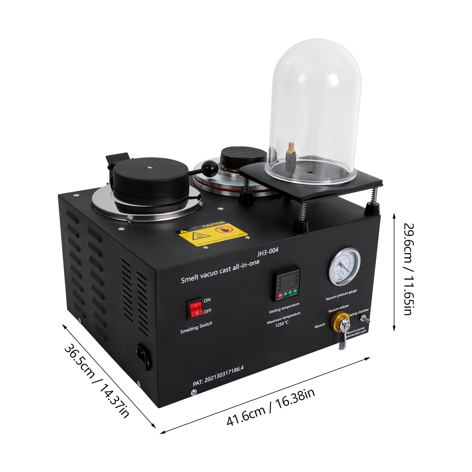 Cast Vacuum and Melting Machine Digital Display High Temperature Refining, 3CFM 1/2HP 2L Metal Jewelry Casting Machine 2KG Gold Melting Furnace with Graphite Crucible for Making Jewelry Smelting Scrap