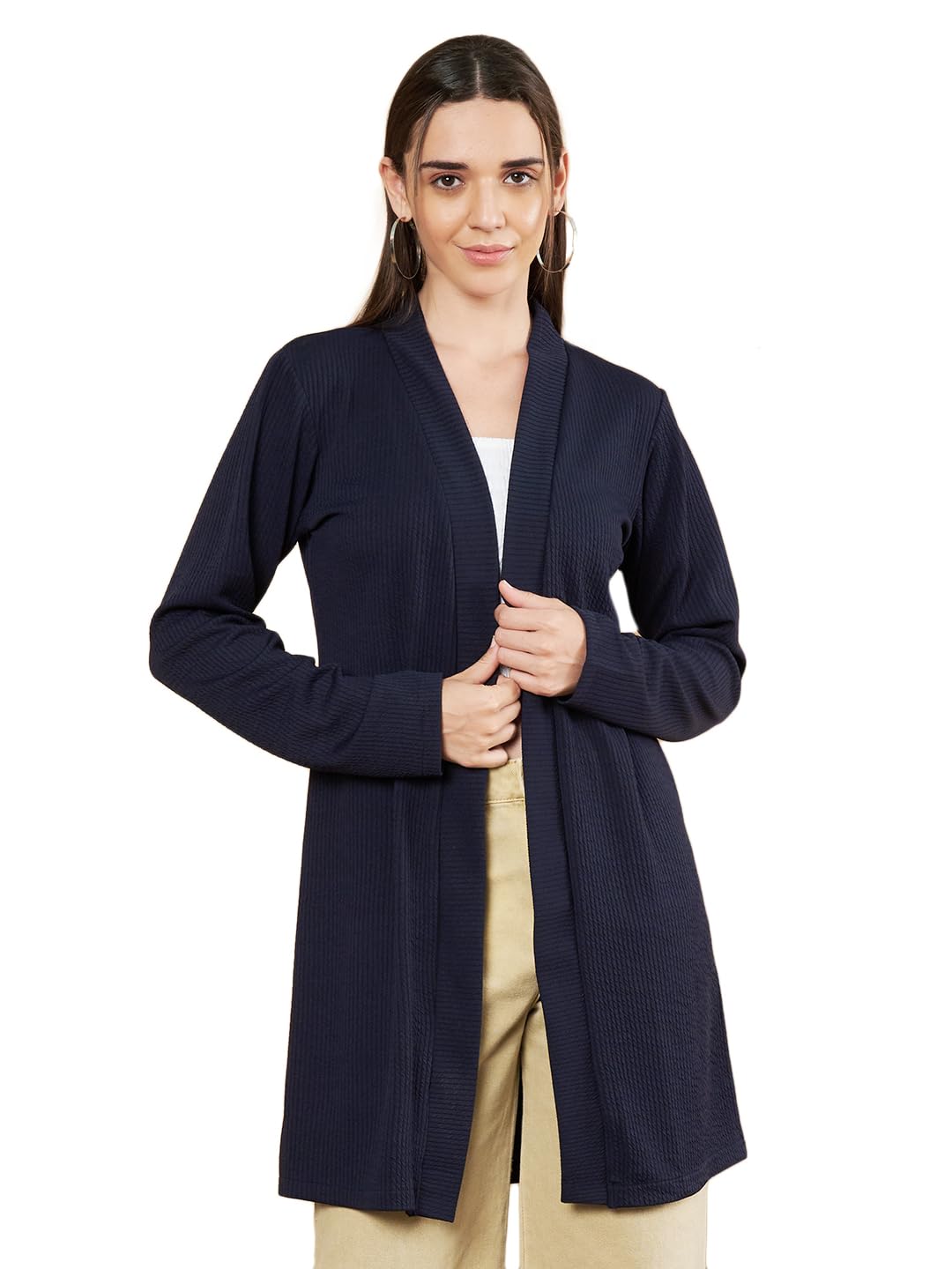 fbella Women Knitted Navy Blue Front Longline Shrug-picture-36
