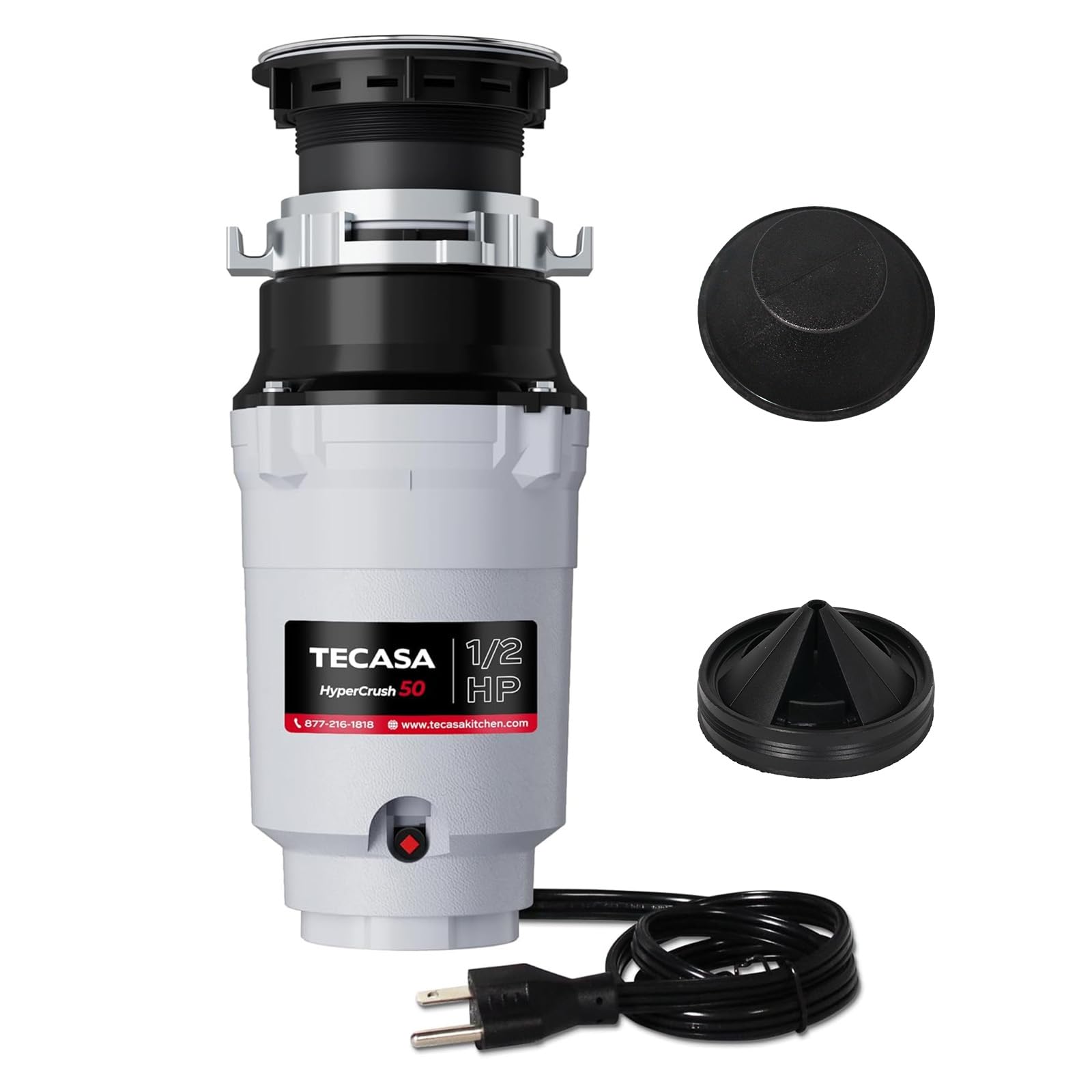Garbage Disposal, TECASA 1/2 HP Pro Food Waste Coutinuous Feed, Garbage Disposals with Stopper Power Cord, Stainless Steel Grinding System for Kitchen Sink - HyperCrush 50 PRO