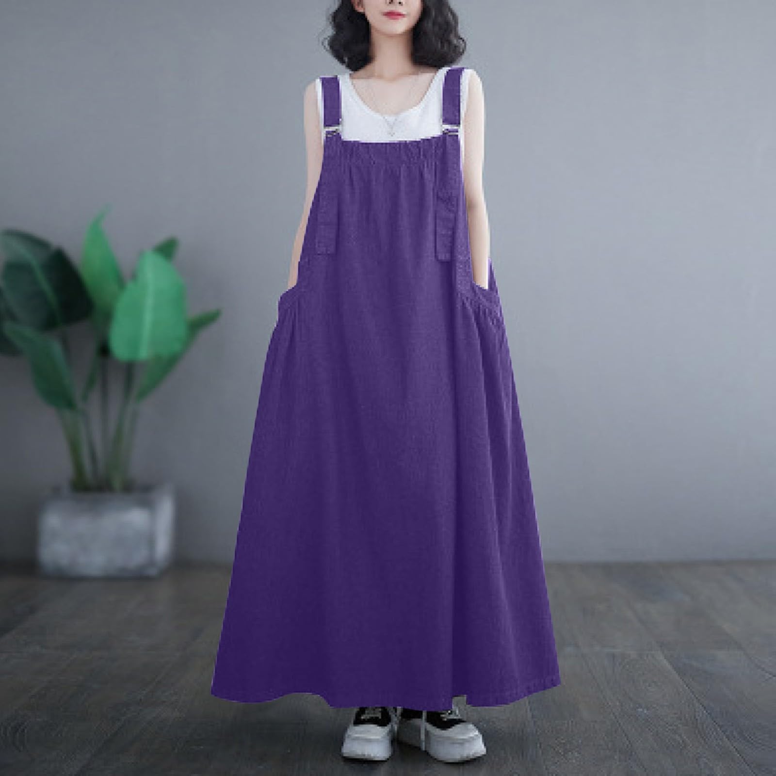Generisch Vestido de mezclilla suelto para mujer de talla grande con falda larga de primavera con tela delgada