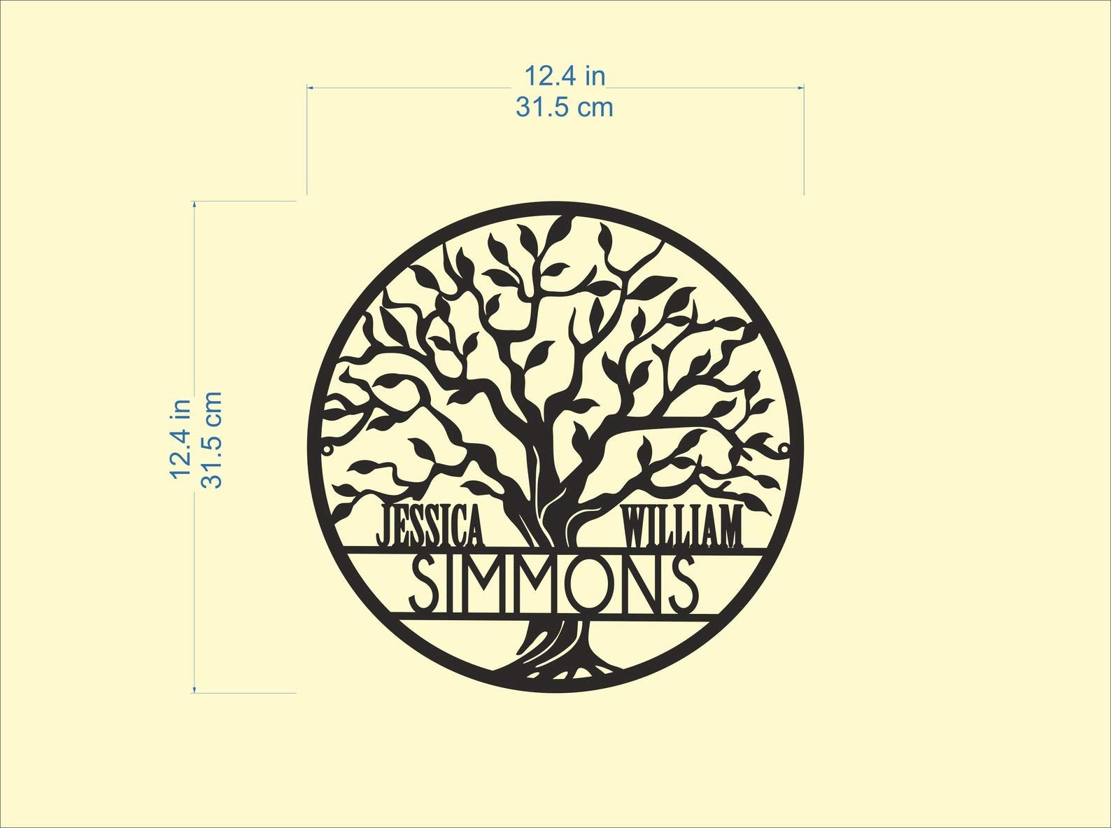 Personnalisé Arbre de vie decoration murale Art Mural en métal Acrylique Bois Signe de Famille, d'intérieur, 2 prénoms et Nom de Familie Cadeau pour les couples Anniversaire de mariage Plaque de porte