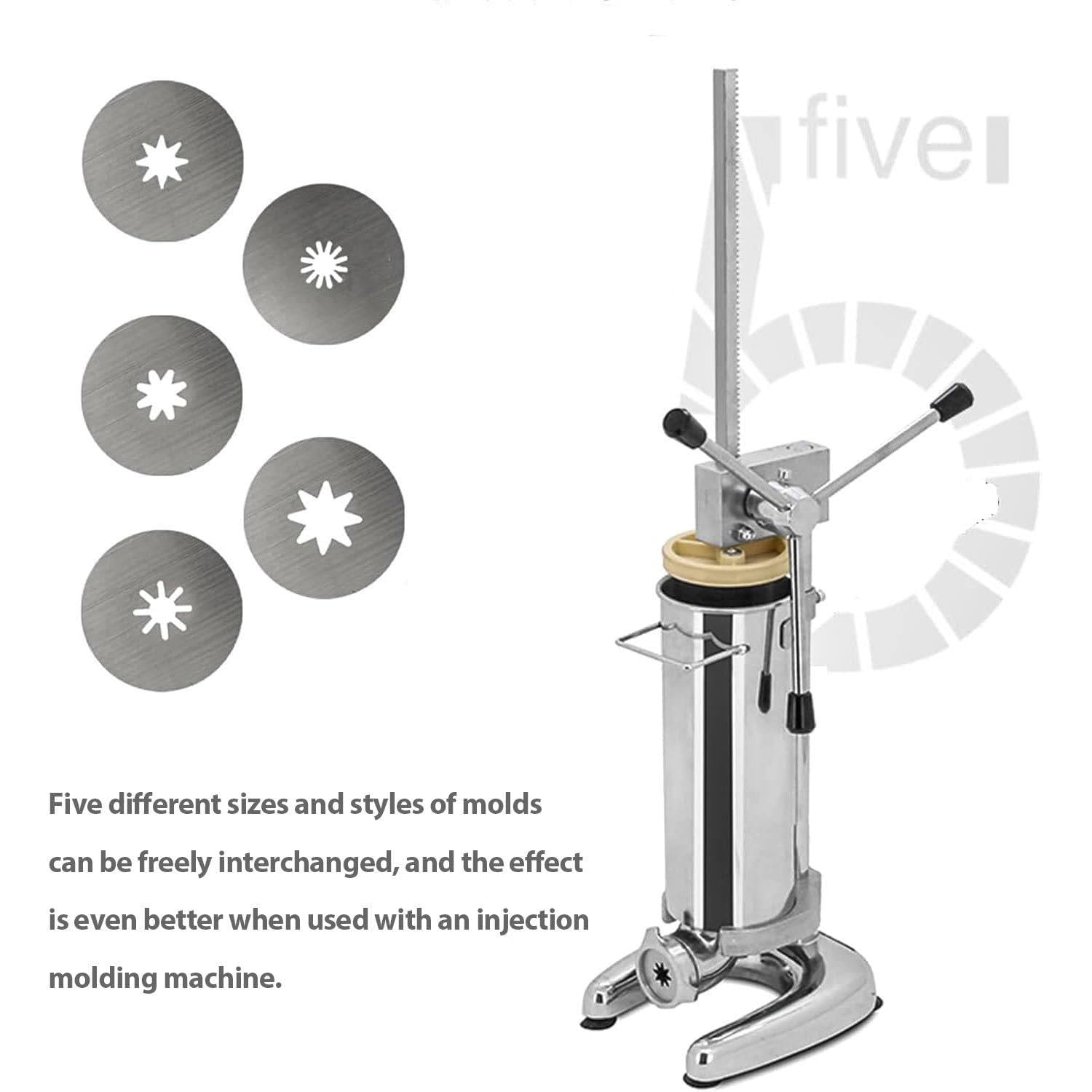Churro comercial - Churrera española de acero inoxidable con 5 moldes, máquina de llenado vertical para panaderías, cafeterías y restaurantes, capacidad de 3 litros