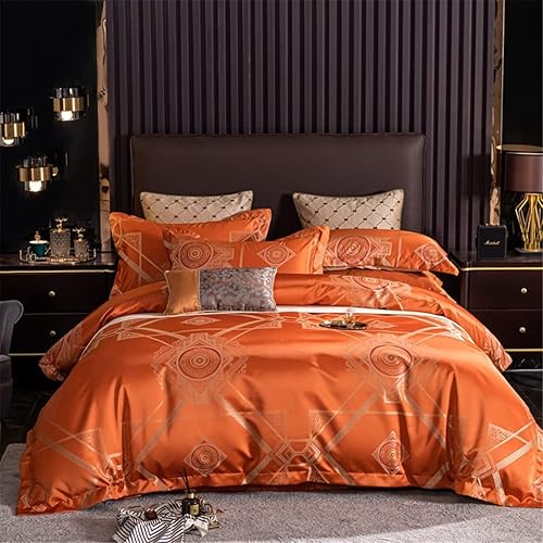 Miniatura 1 de AENY Juego de ropa de cama de algodón de 600 hilos ropa de cama jacquard juego de sábanas de color naranja ropa de cama tamaño QueenKing 4 piezas