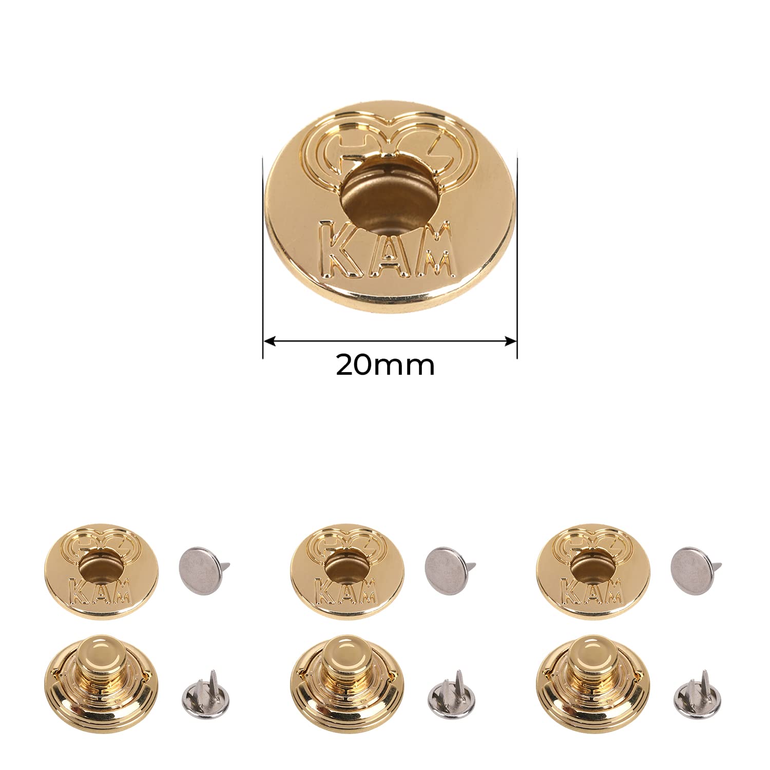 KAM Lot De 20 Boutons Pression En Métal Sans Couture Réglables Et Durables Pour Jeans, Vestes, Vêtements De Réparation Bronze 20 Mm