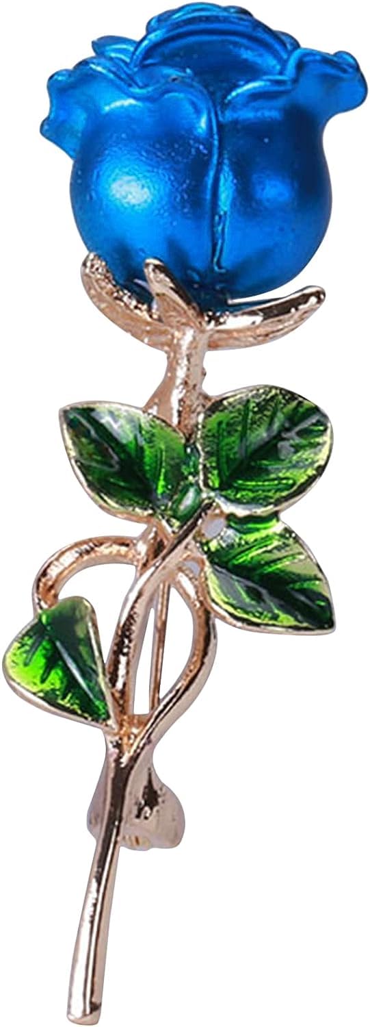 Blue Weiy Rose Flower Brooch Enamel Leaf Breastpin Decorative Floral Lapel Pin for Women Party Banquet Wedding, 5.7 * 1.8cm for Party Dance Wedding
