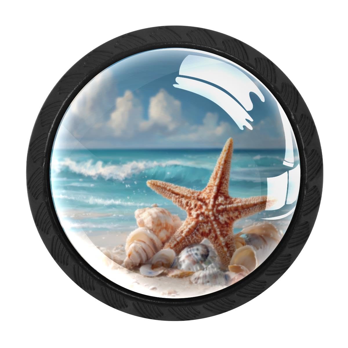 4 PCS Cabinet Knobs, Beach Starfish Seashell Drawer Knobs Dresser Handles