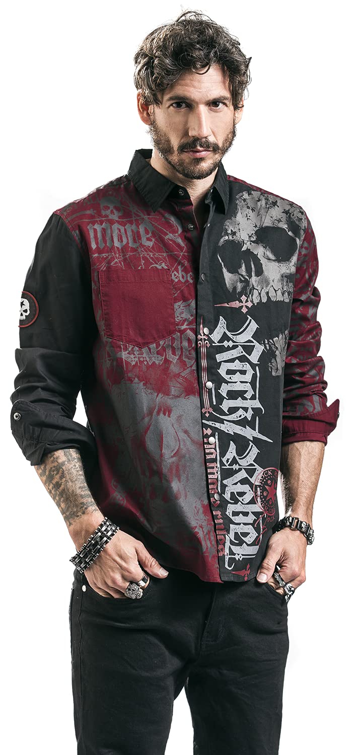 Rock Rebel by EMP Hombre Camisa Negra/roja con Estampado