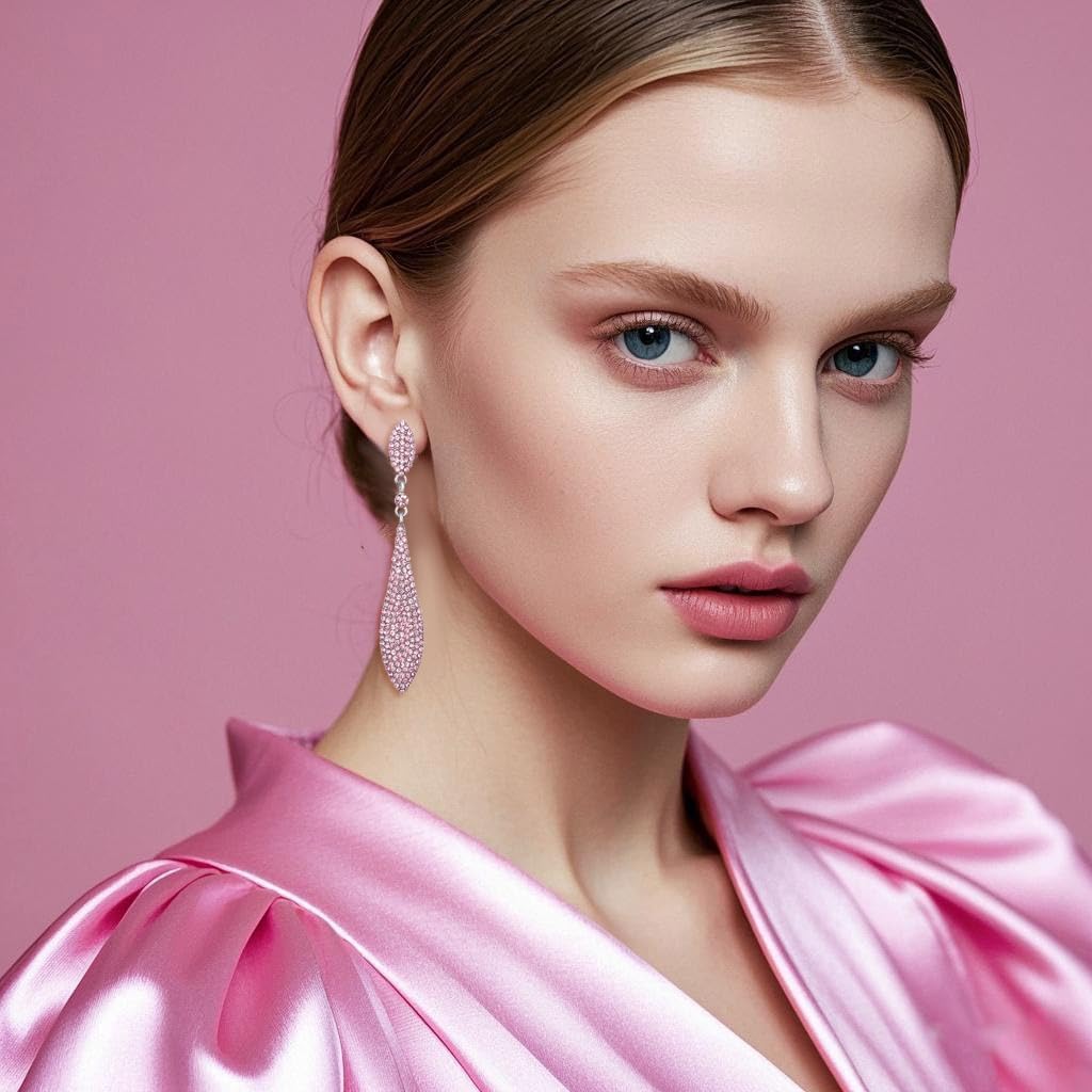 Rhinestone Statement Earrings Double Waterdrop Earrings Cluster Crystal Drop Dangle Earrings Prom Party Wedding Earrings for Women - Image 4