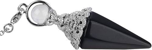 Miniatura 2 de Rockcloud Péndulo puntiagudo de cristal de obsidiana negra natural con cadena de 7 cuentas de piedra de chakra, colgante de chakra Reiki de 6