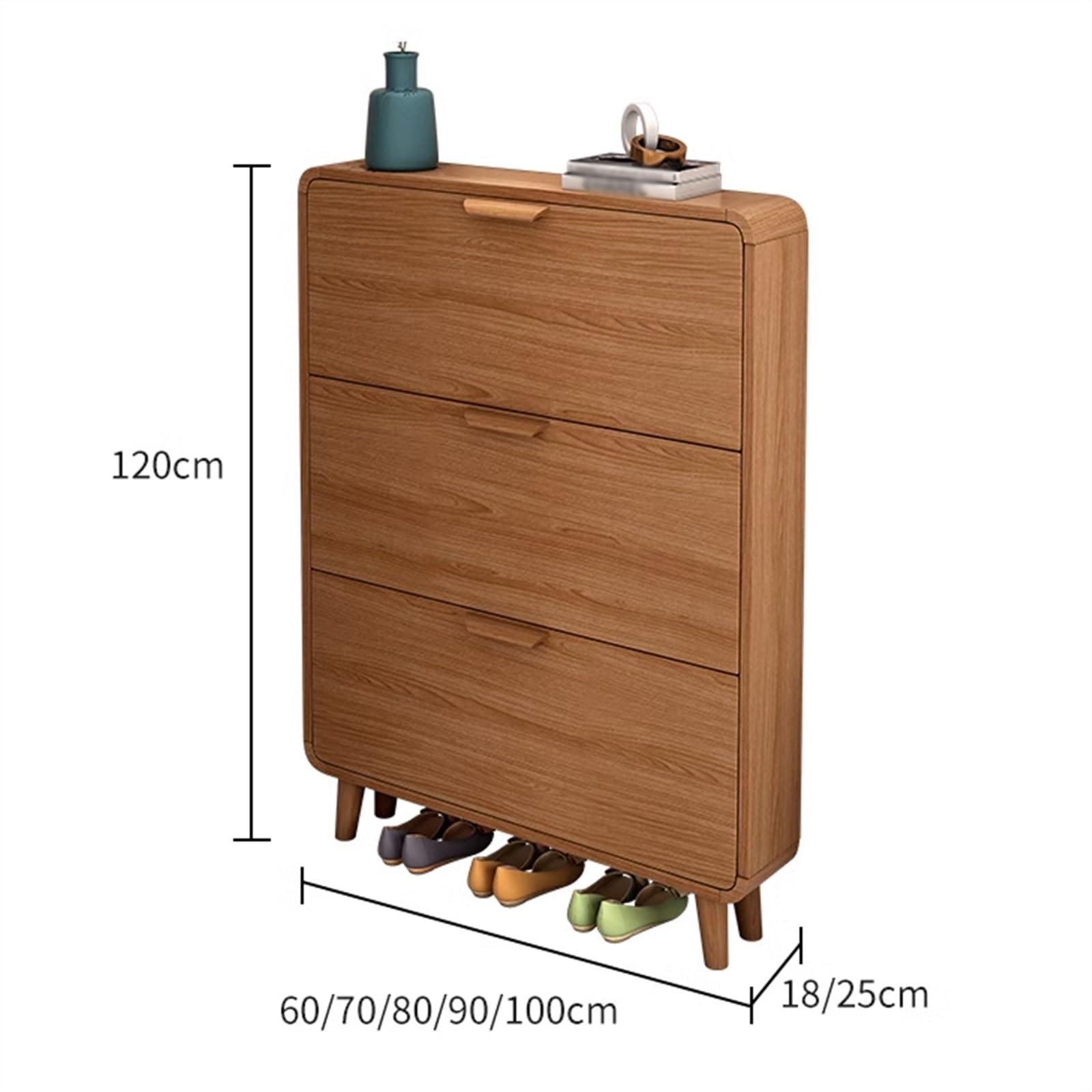 Armadio per Scarpe Scarpiera, scarpiera in legno con 3 cassetti ribaltabili, scarpiera moderna e sottile in legno for ingresso, soggiorno, camera da letto Portascarpe(90x18x120CM)