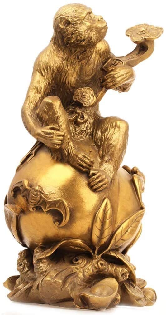 Statue Singe Chinois en Laiton Cadeau Anniversaire Portebonheur