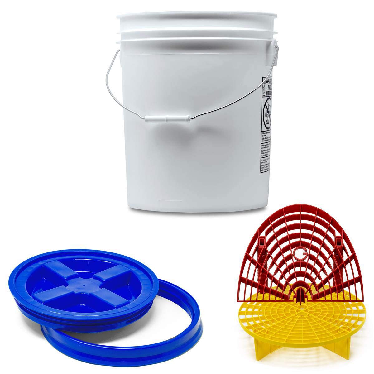detailmate GritGuard Seau de lavage professionnel fabriqué par GritGuard : seau de lavage 5 GAL (env. 20 litres) avec couvercle bleu GritGuard et grille de lavage GritGuard rouge