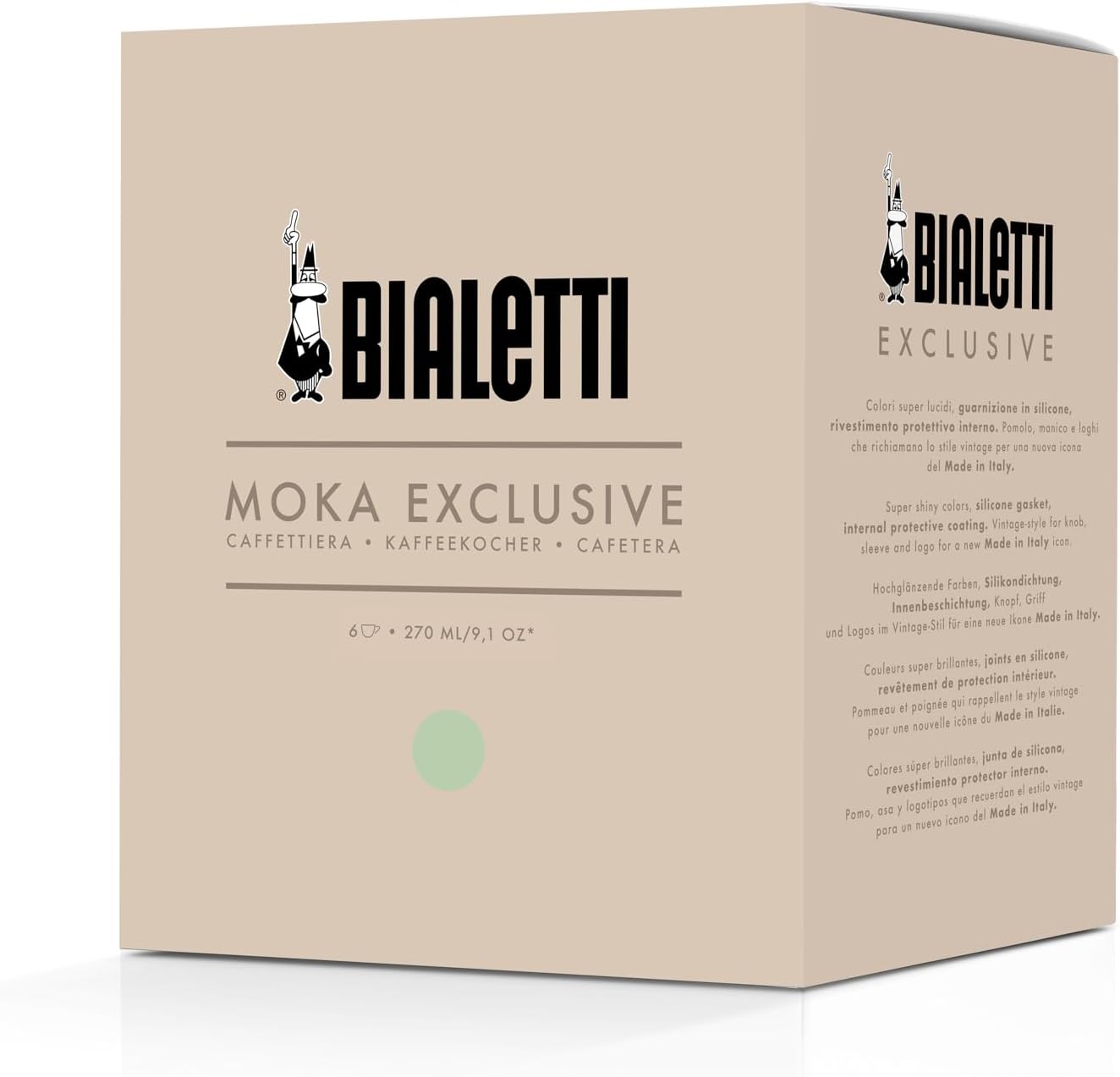 Bialetti Mocha Exclusive Light Mint 6 Cup Open Fire (Coffee Maker, Espresso Maker, Makinetta)