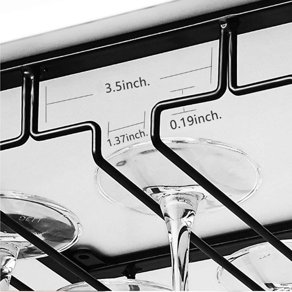 Warmiehomy Porte-verres à vin à suspendre sous armoire pour bars, cuisine, verres à champagne en métal noir (60 x 22,5/6 emplacements)