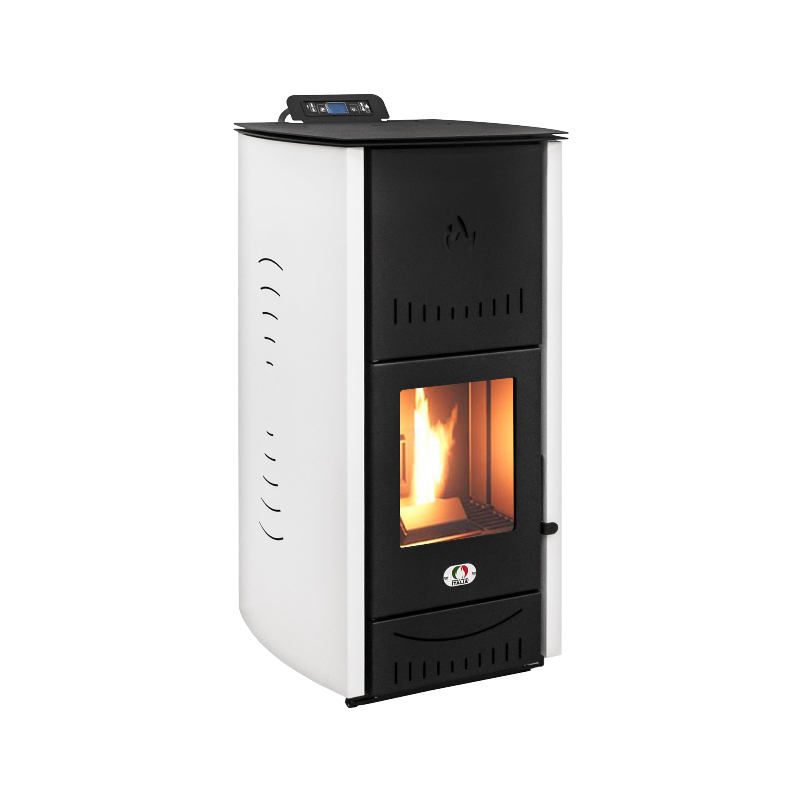 STUFE A PELLET ITALIA New York 22 Kw | Hydro-Pelletöfen für Heizung und Warmwasser Effizienz 89% Heizt 140m² Autonomie 22 Std. 5 Geschwindigkeiten und Kräfte Programmierbar 24 Monate Garantie Weiß