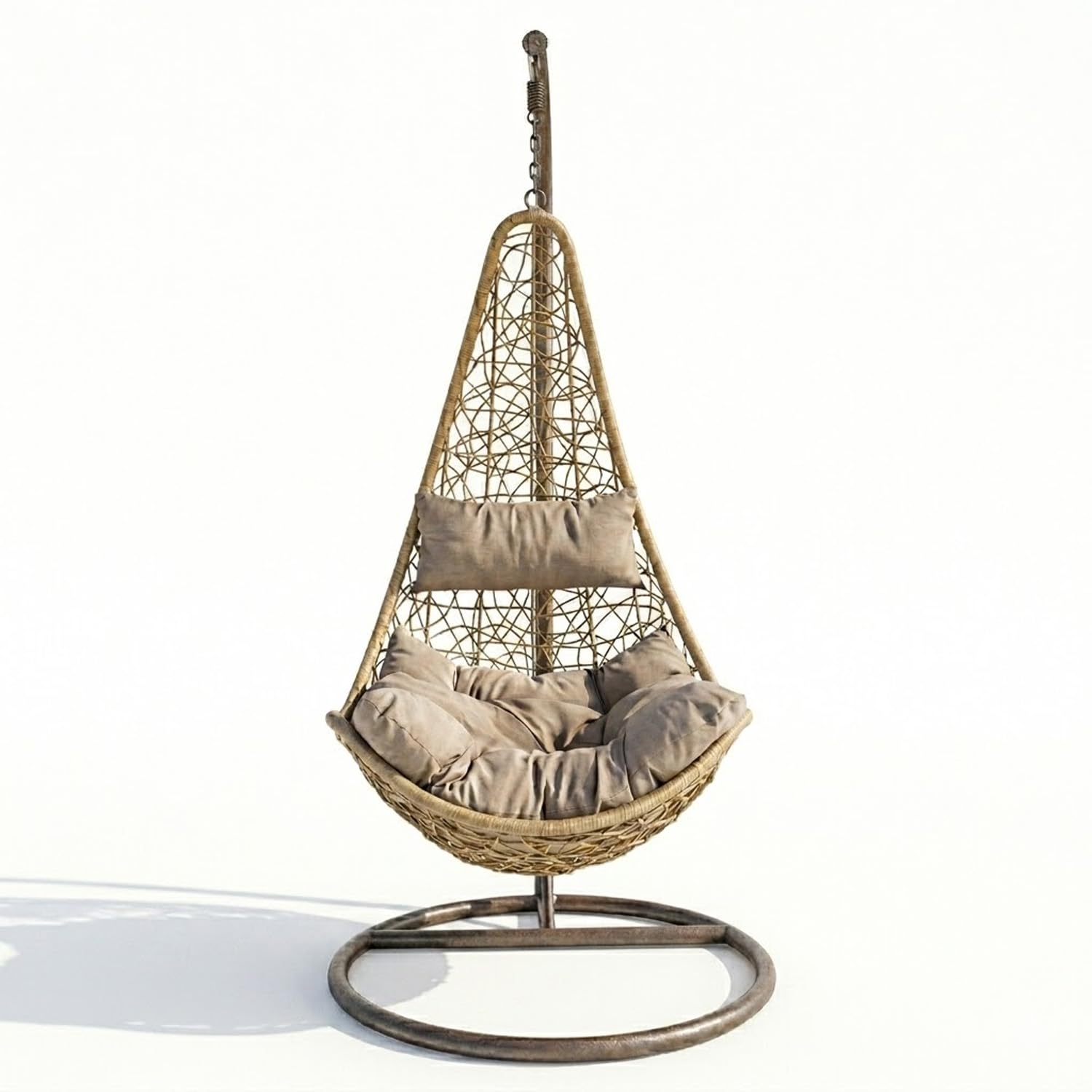 Poltrona Sospesa Da Esterno Per Giardino Con Struttura Autoportante In Metallo Seduta In Polyrattan E Cuscino Con Poggiatesta Arredo Outdoor Terrazza Balcone E Veranda 105 x 195 Cm Beige