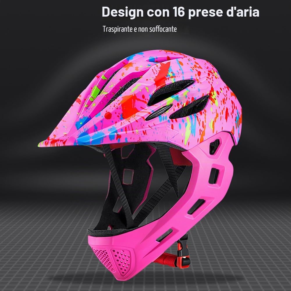 Lixada Casco integrale da bici per bambini, leggero, staccabile, con luce LED, per MTB, skateboard, scooter, pattinaggio, ciclismo, 46-54 cm