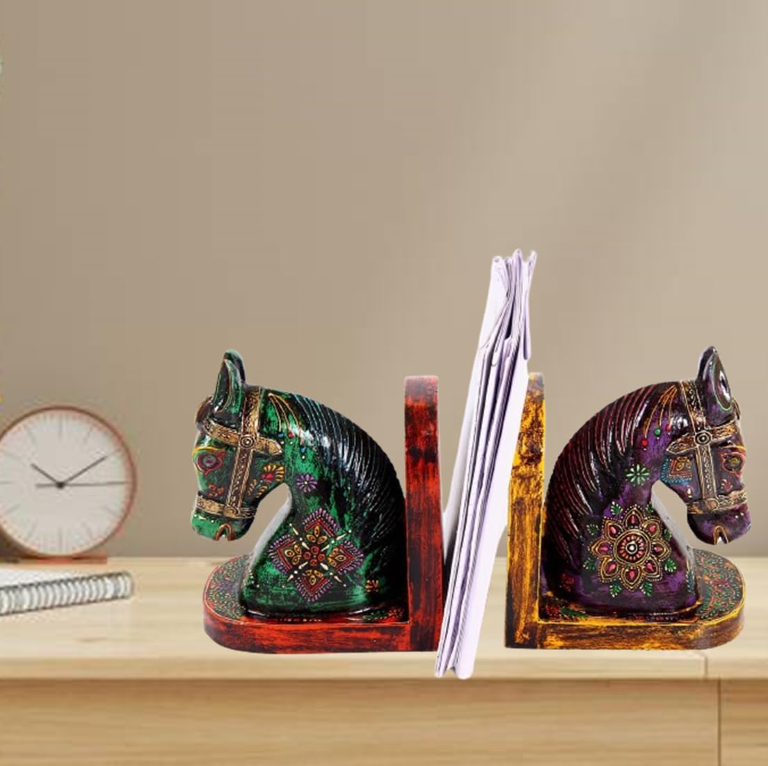 Serre-livres cheval en bois stop livres qui tombent et étagères désordonnées 10258