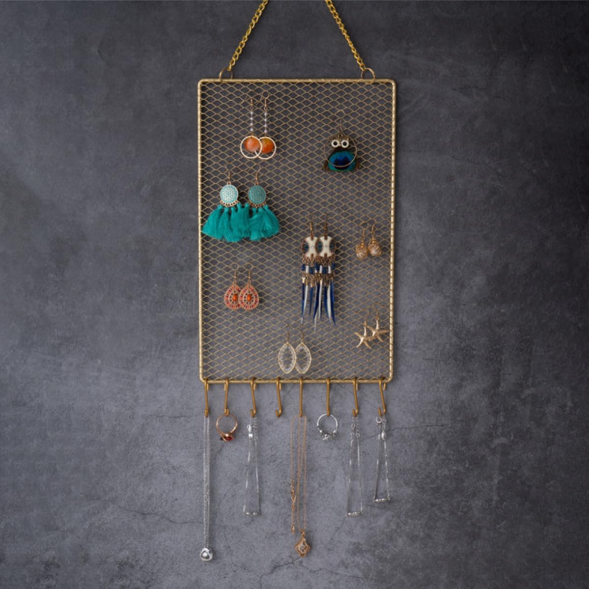 POPETPOP 2pcs Wall Jewelry Organizer Earring Holder Organizer Lightweight Iron Hanging Jewelry Display Rack Wall Decoration Elegant Golden Style