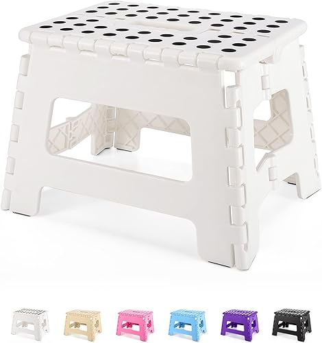 Dyforce Taburete plegable de 9 pulgadas, taburete para niños, taburetes resistentes para adultos, taburetes de pie compactos, taburete ligero para