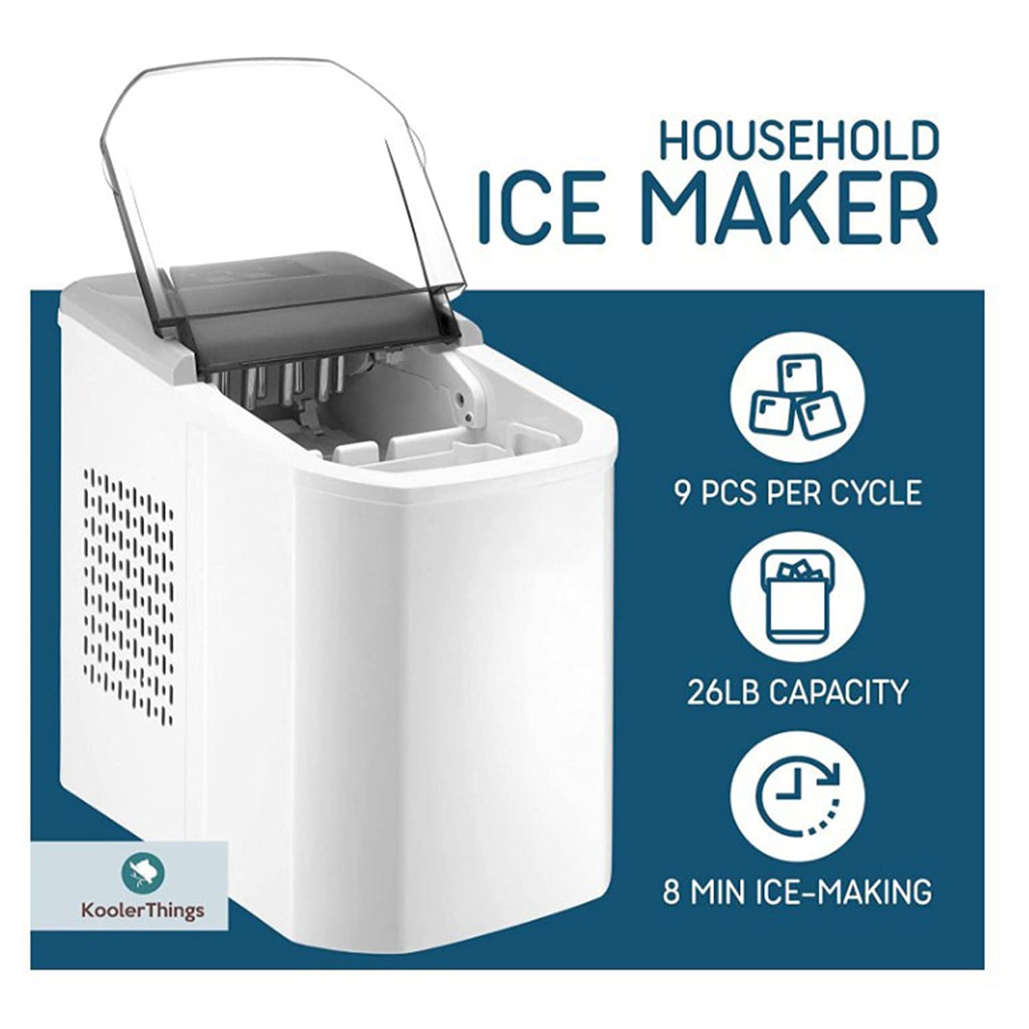 Ice Maker Ice Cube Maker Ice-Making Countdown LED Display Ice Cube Makers Portable Ice Maker Countertop Make in 24H 9 Cubes in 10 Mins for Hotel/Home/Bar