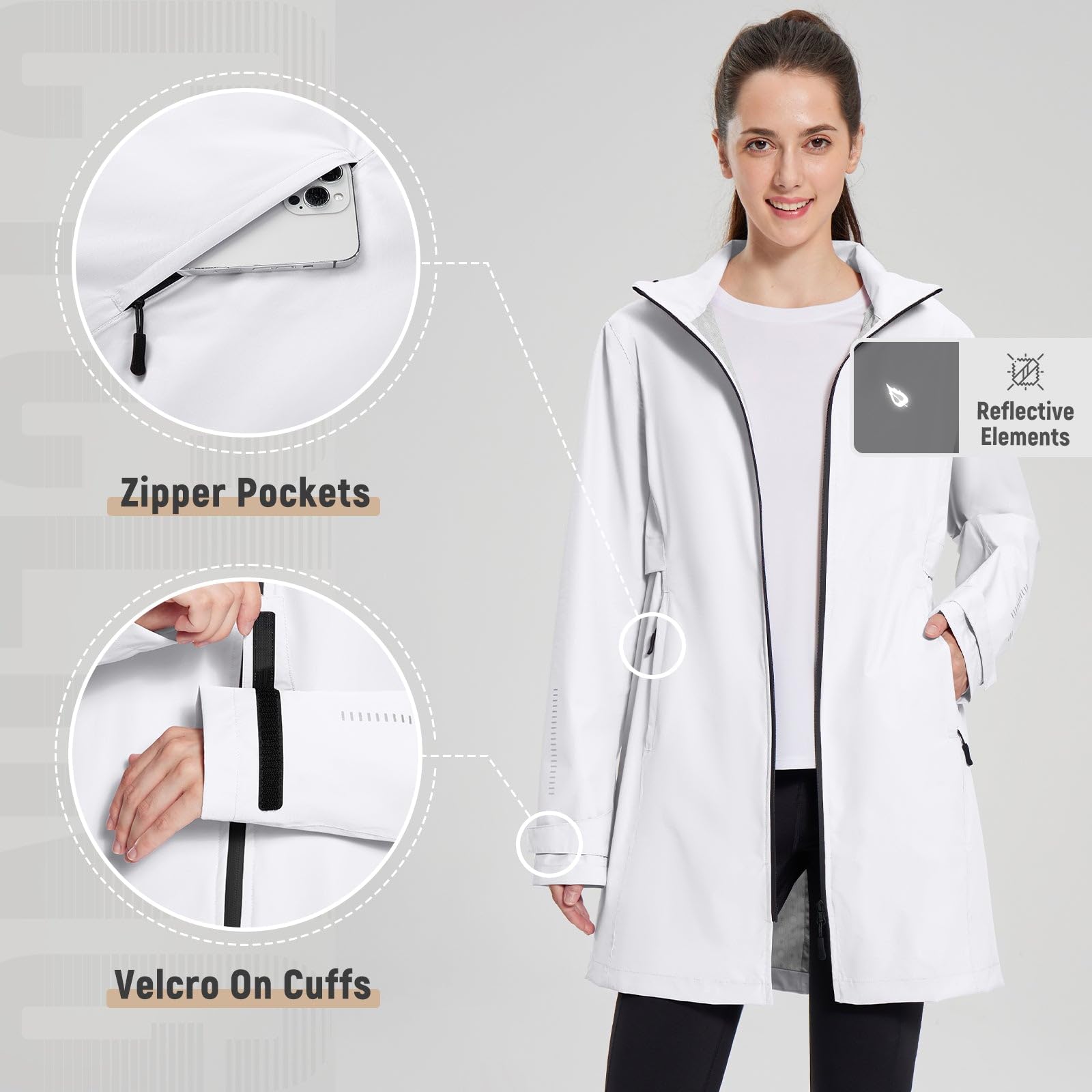baleaf Veste d'extérieur imperméable pour femme - Manteau de pluie long léger à capuche - Veste de cyclisme pour femme - Veste fonctionnelle coupe-vent respirante - Manteaux de randonnée